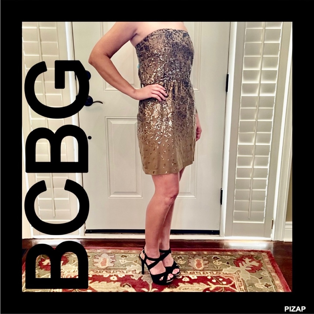 BCBG GOLD SEQUIN STRAPLESS MINI DRESS